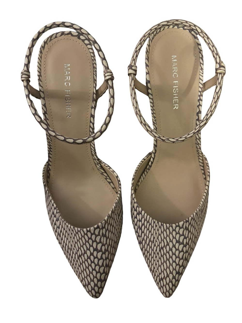 Marc Fisher Cream Snake-Print Pointed Block Heel Pumps 7.5M - Picture 2 of 6